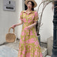 Floral Lapel Loose Fitting Short Sleeve Dress