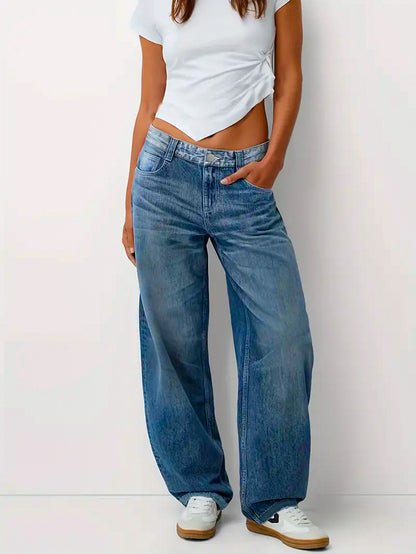 Summer Thin, Loose-fit, Mid-rise, Figure-flattering Wide-leg Denim Jeans For Pear-shaped Figures