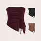 Women's Summer New Arrival Drawstring Slit Asymmetrical Waffle-Texture Slim-fit Tube Top Bustier