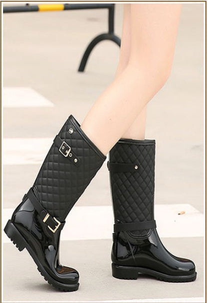Wear-resistant Thick Warm Women's Checked Rain Boots