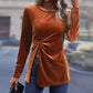 AutumnWinter Long-Sleeve Asymmetrical Slit Elegant Velvet Top