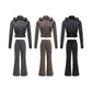 Two Piece Set Of Velvet Slimming Waist Zipper Sweatshirt Cardigan Casual Pants