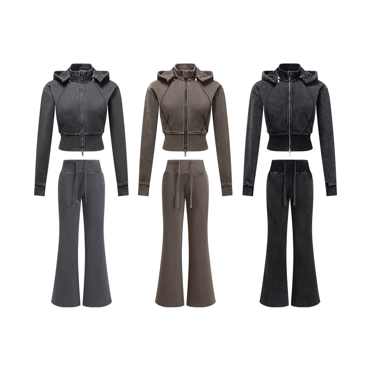 Two Piece Set Of Velvet Slimming Waist Zipper Sweatshirt Cardigan Casual Pants