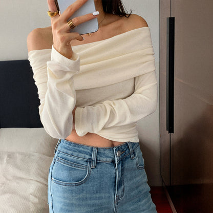 Casual Vacation Style Tube Top Long Sleeve T-shirt Women's Tops