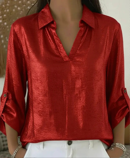 Loose-fit Womens Gold-foil V-neck T-shirt With Pocket