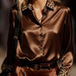 Retro-Style Long-Sleeve Satin Shirt With Leopard Print And Color-Block Design