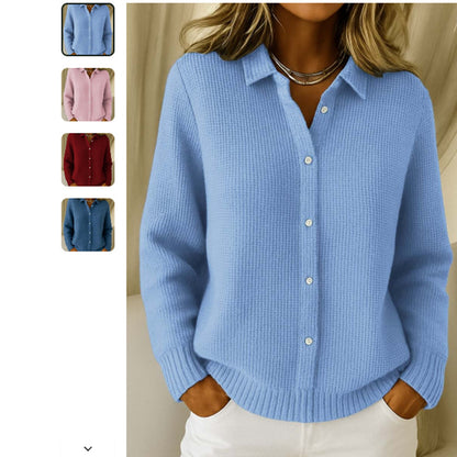 Casual Fashion Button Knitted Lapel Sweater For Women Long Sleeve Knitted Sweaters Tops Winter Jumper
