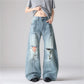 Women's Summer American Washed Bamboo Hole Ripped Jeans Niche Plus Size