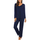 Women's Casual Solid Color V-neck Long Sleeve Pants Loose Home Wear