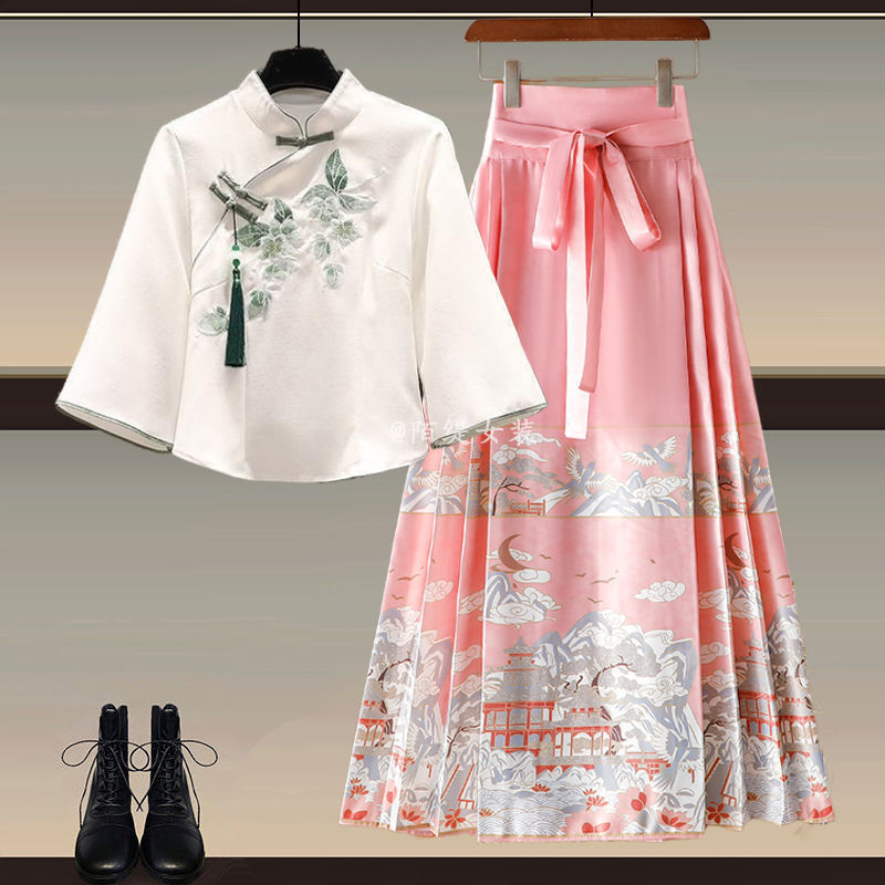 New Chinese Style Wear A Set Of Plus Size Hanfu Horse-face Skirt Two-piece Suit