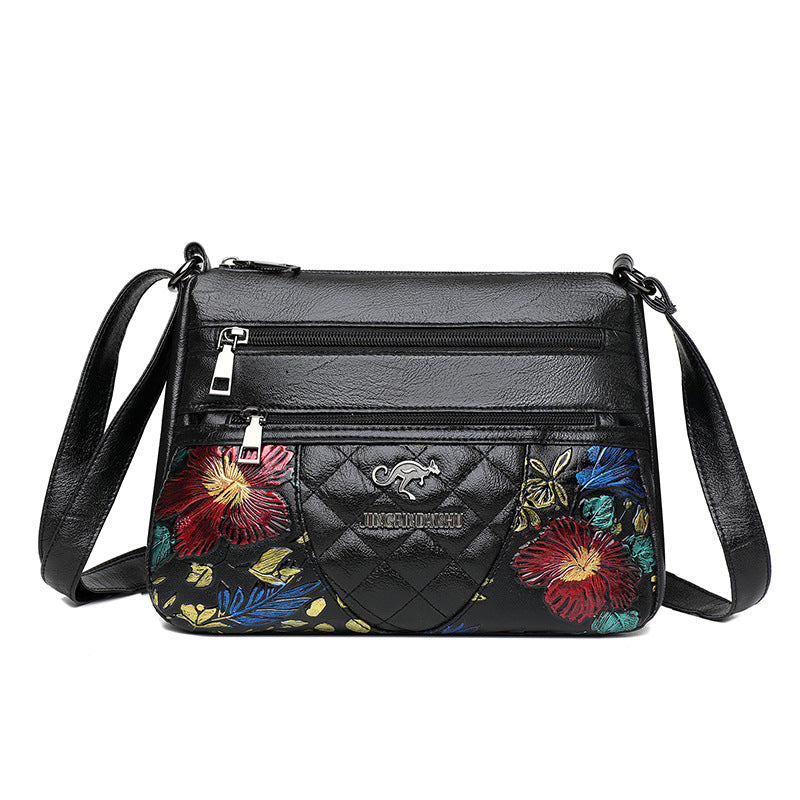 A Multi-layered Crossbody Bag With A Fashionable Large-capacity Embroidered Thread Design
