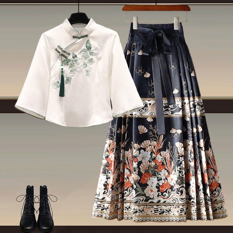 New Chinese Style Wear A Set Of Plus Size Hanfu Horse-face Skirt Two-piece Suit