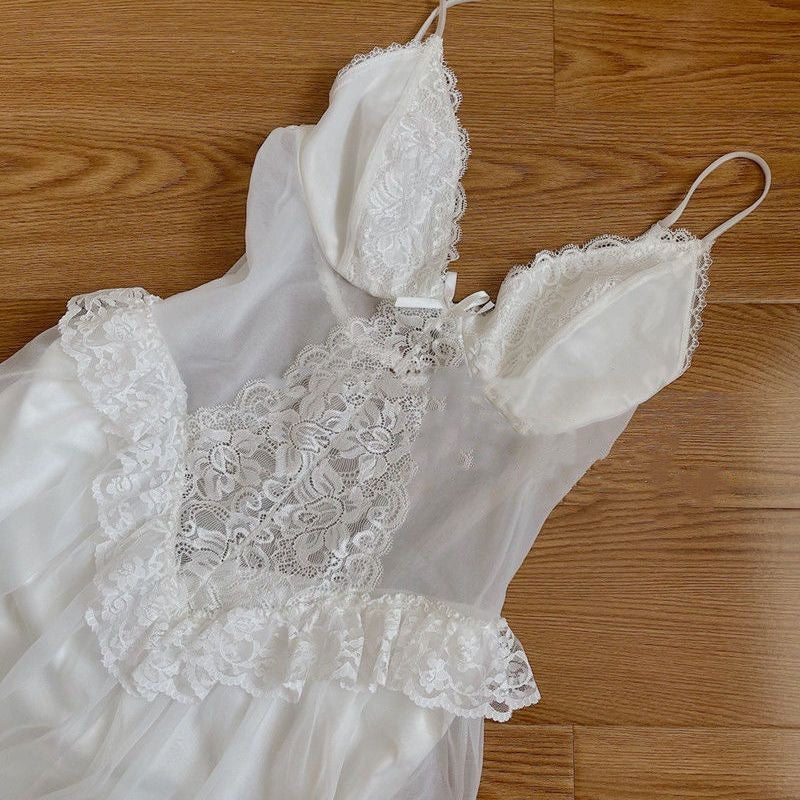 Two Piece Set Of Women's Mesh Suspender Nightgown