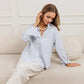 Women's Plus Size Striped Work Casual Long Sleeve Shirt